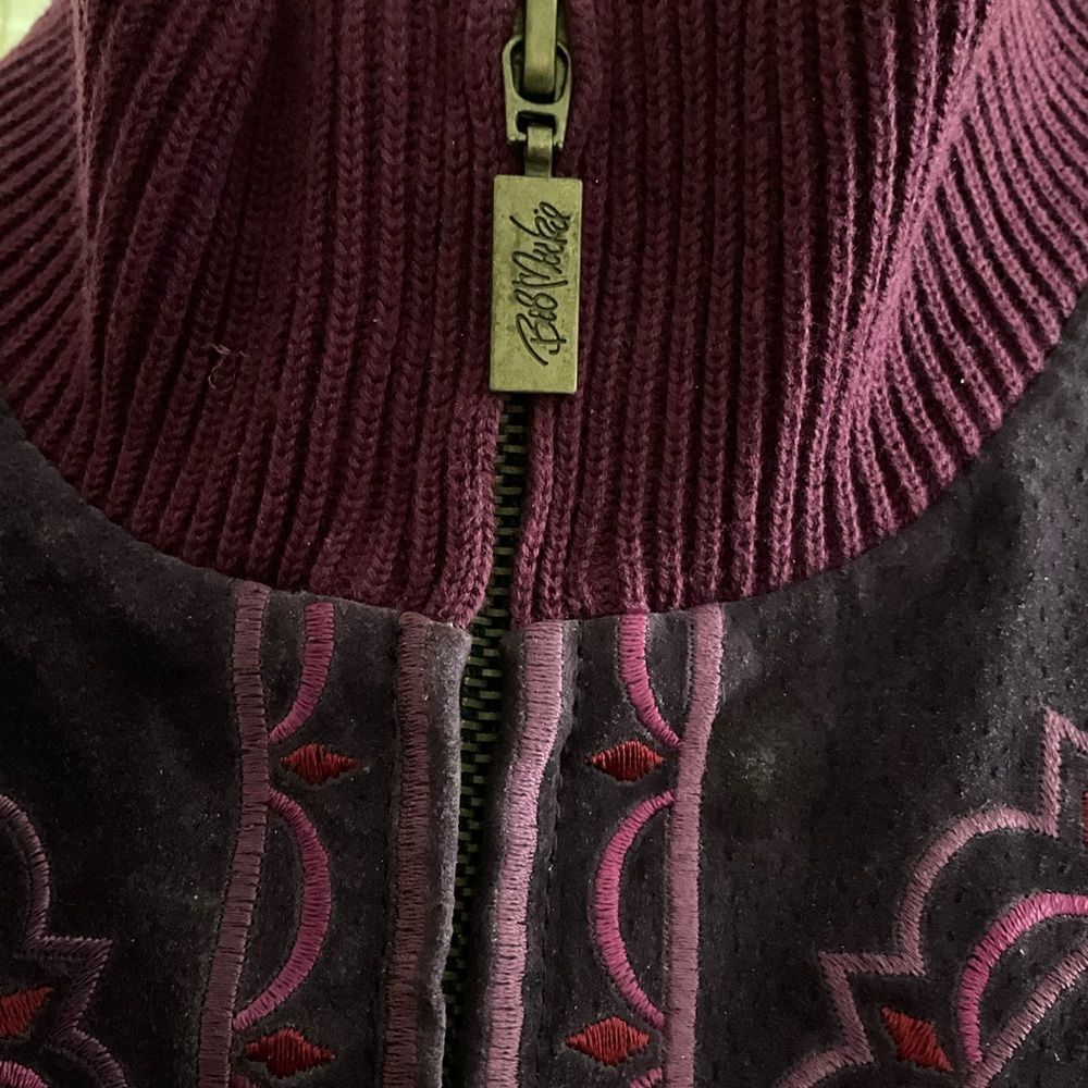 Bob Mackie Wearable Art Purple Embroidered Suede sweater jacket Large - Picture 3 of 7